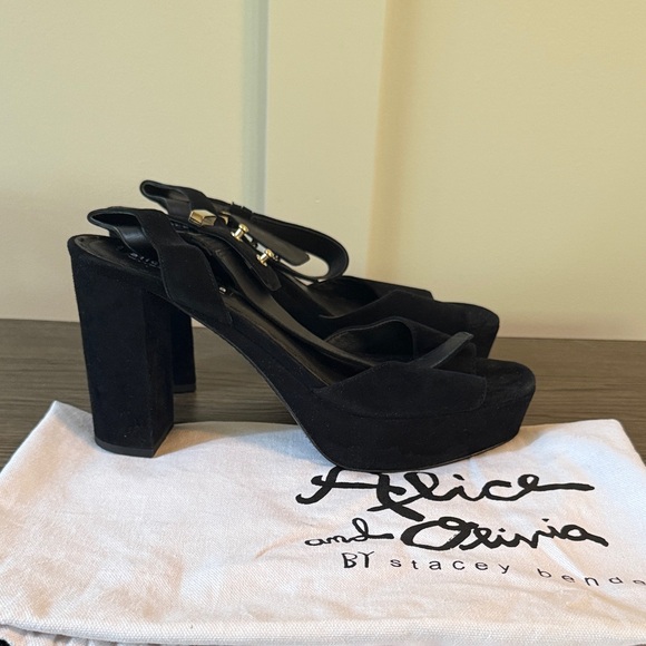 Alice + Olivia Parker Suede Black Platform Chunky Heels - Picture 1 of 6